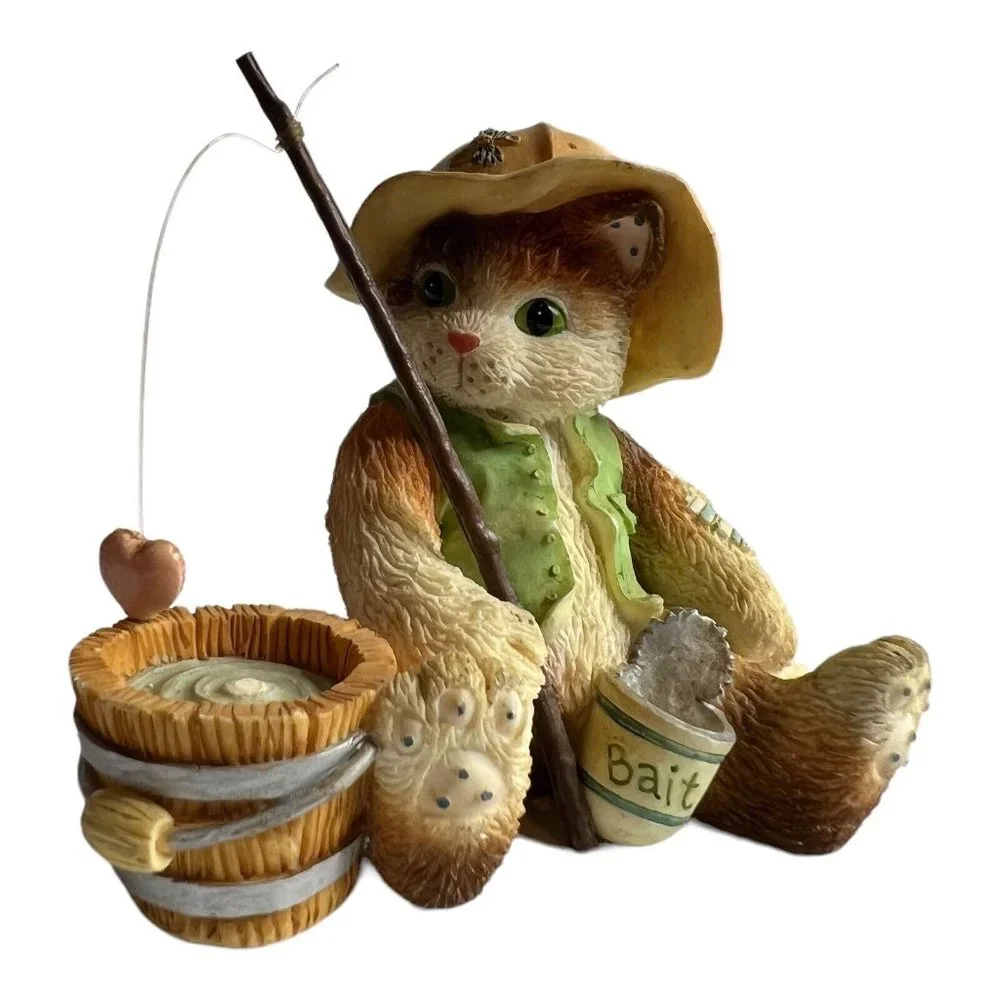 VTG‎ Enesco Priscilla Hillman 1995 Figurine I’m Hooked On You Fishing Kitten Cat
